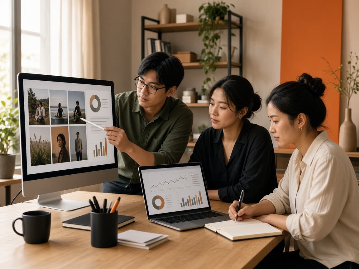 Orange Clan team reviewing campaign content and performance